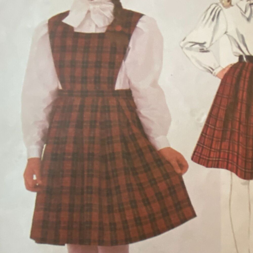 McCalls 2104 Pattern Top Bib Skirt Girls 10 Vintage Pleats Pockets Academia